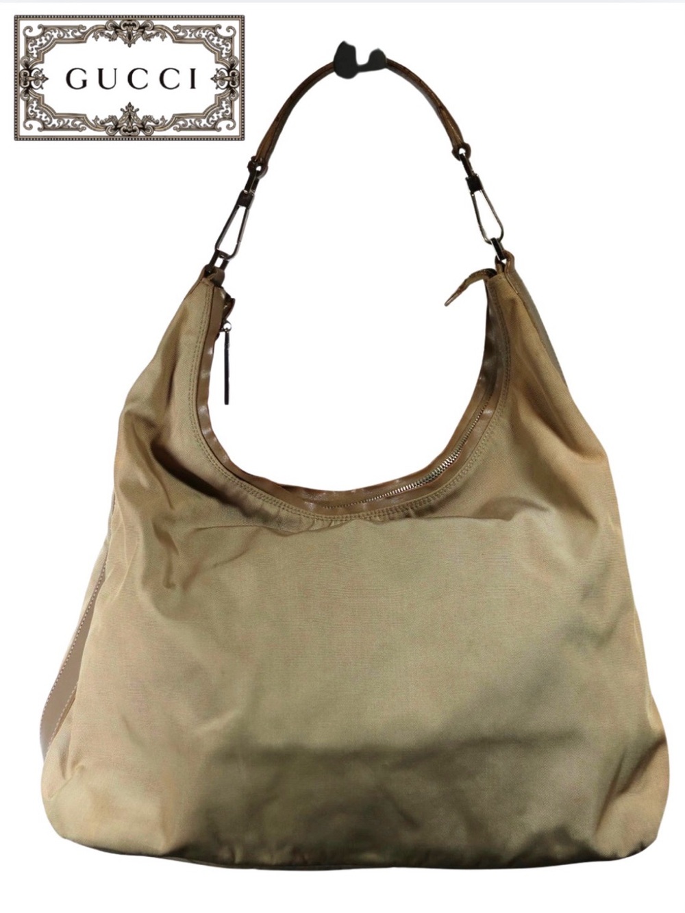 Gucci Sand Beige Canvas Shoulder Hobo Bag - Tom Ford Era Vintage Minimal 1990s